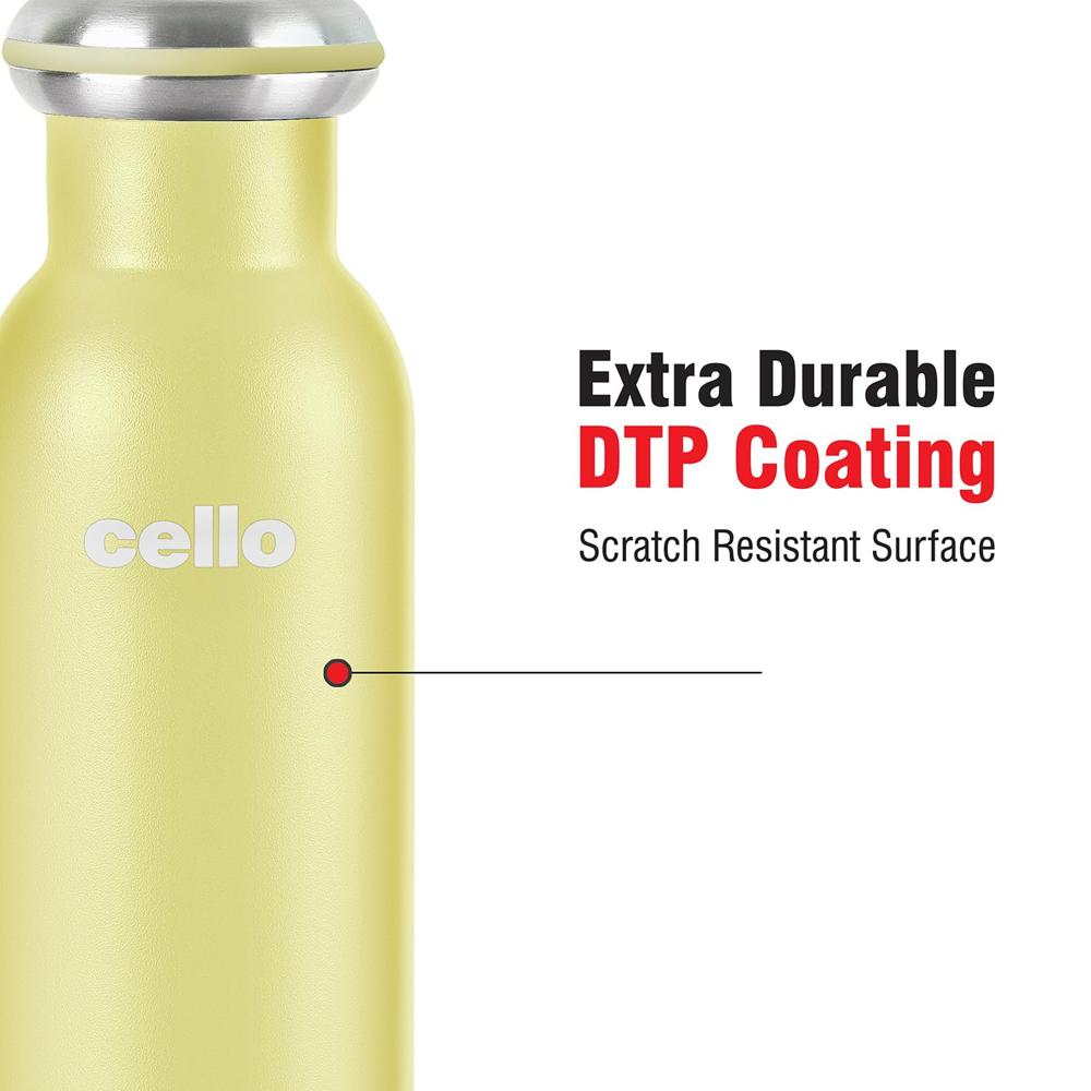 Cello Duro Sip Double Walled, Duro Tuff Steel Series, Vacusteel Water Flask with Durable DTP Coating,600 ml, Yellow