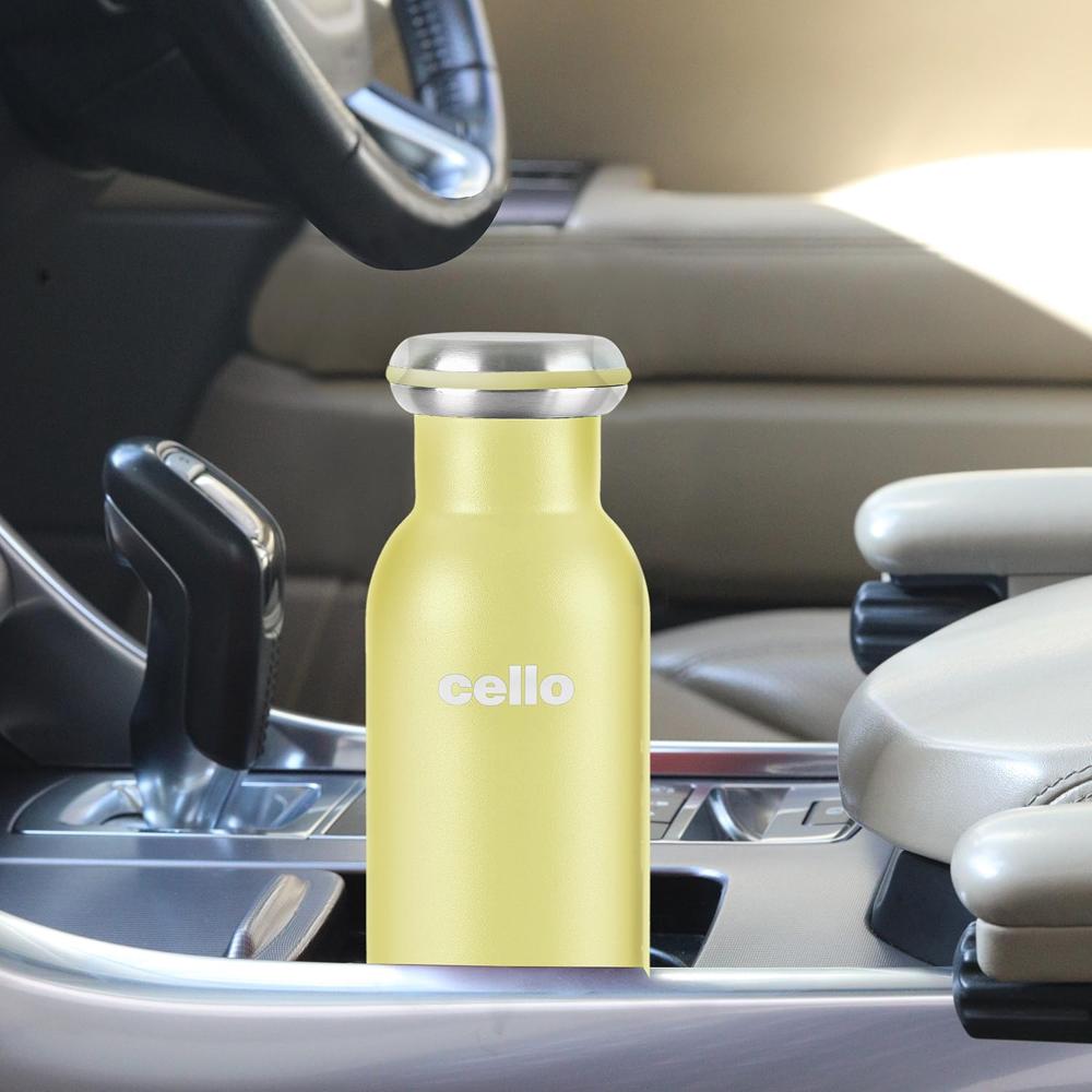 Cello Duro Sip Double Walled, Duro Tuff Steel Series, Vacusteel Water Flask with Durable DTP Coating,600 ml, Yellow
