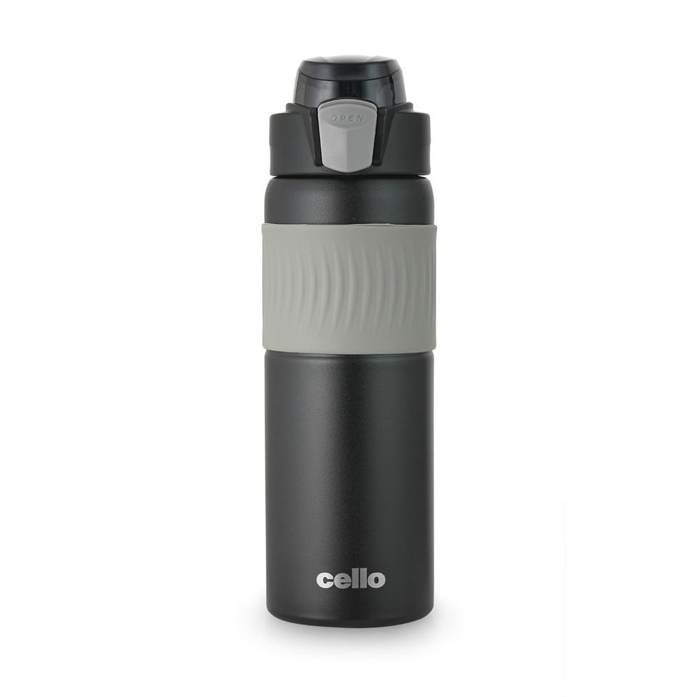 Cello Duro Rojjer 650 Insulated DTP Coating Thermosteel Flask Bottle Plus Gulp 600ml, Black | ISI Certified 24 Hrs Hot & Cold Water Tea Coffee | Ideal for Home, Office, Gym, Hiking, Trekking, Travel