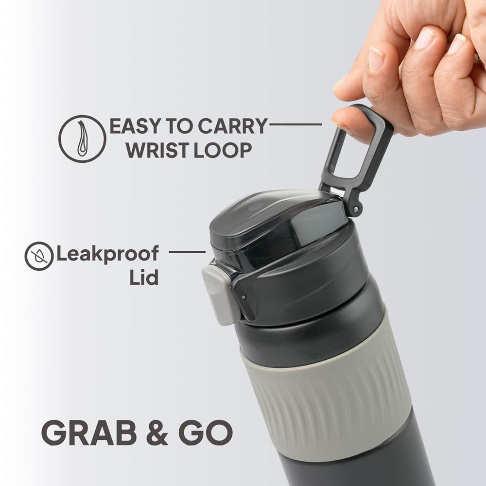 Cello Duro Rojjer 650 Insulated DTP Coating Thermosteel Flask Bottle Plus Gulp 600ml, Black | ISI Certified 24 Hrs Hot & Cold Water Tea Coffee | Ideal for Home, Office, Gym, Hiking, Trekking, Travel