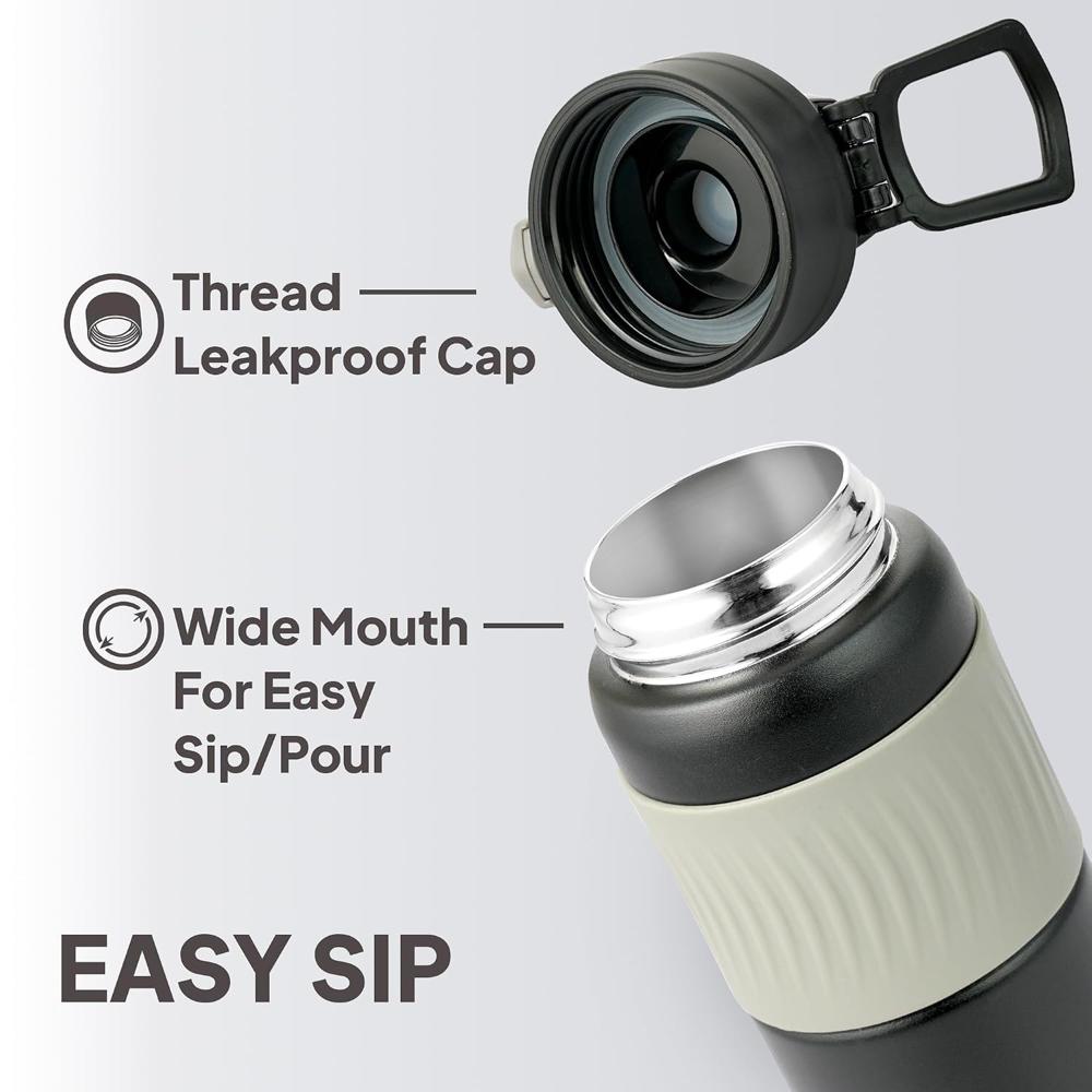 Cello Duro Rojjer 650 Insulated DTP Coating Thermosteel Flask Bottle Plus Gulp 600ml, Black | ISI Certified 24 Hrs Hot & Cold Water Tea Coffee | Ideal for Home, Office, Gym, Hiking, Trekking, Travel