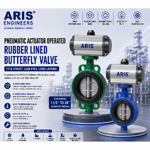 ARIS PNEUMATIC ACTUATOR OPERATED RUBBER LINED BUTTERFLY VALVE