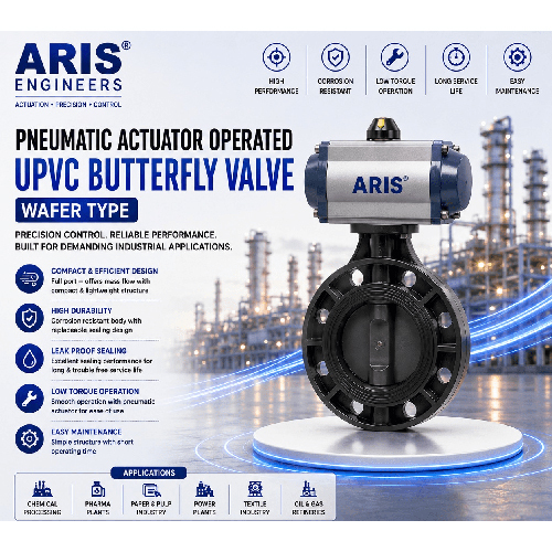 ARIS PNEUMATIC ACTUATOR OPERATED UPVC BUTTERFLY VALVE WAFER TYPE