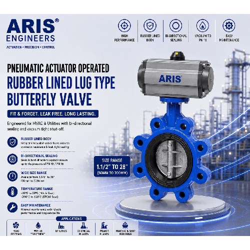 ARIS PNEUMATIC ACTUATOR RUBBER LINED LUG TYPE BUTTERFLY VALVE