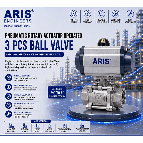 ARIS PNEUMATIC ROTARY ACTUATOR OPERATED 3 PCS BALL VALVE