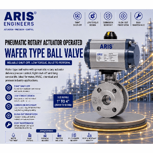 ARIS PNEUMATIC ROTARY ACTUATOR OPERATED WAFER TYPE BALL VALVE