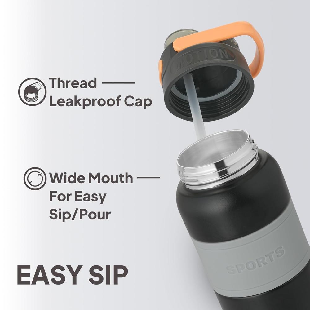 Cello Duro Duet Thermosteel Flask, 900ml, Black | 24 Hours Hot and Cold Stainless Steel Bottle | Flask for Tea Coffee | Ideal for Office, Gym, Home, Kitchen, Hiking, Travel Bottle