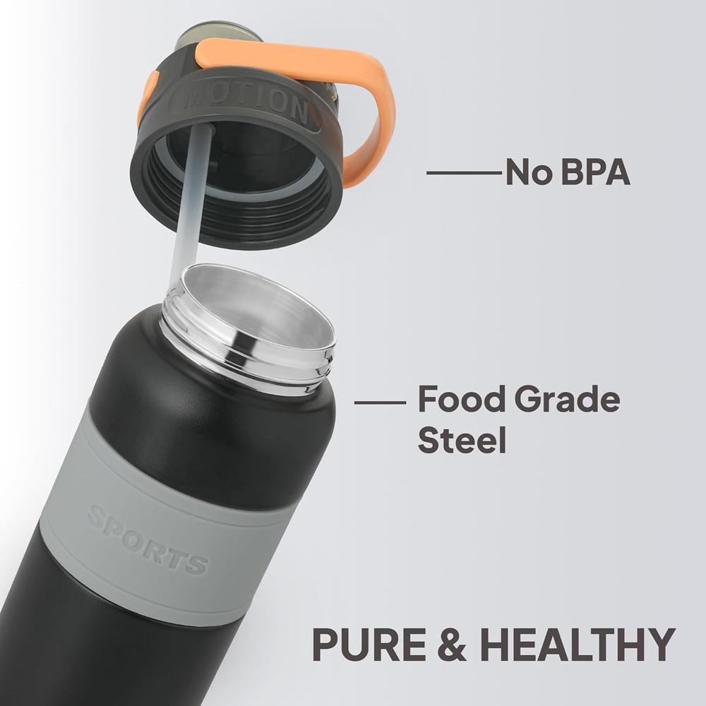 Cello Duro Duet Thermosteel Flask, 900ml, Black | 24 Hours Hot and Cold Stainless Steel Bottle | Flask for Tea Coffee | Ideal for Office, Gym, Home, Kitchen, Hiking, Travel Bottle