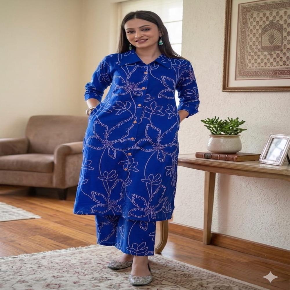 Cambric Cotton Co-ord Set Navy