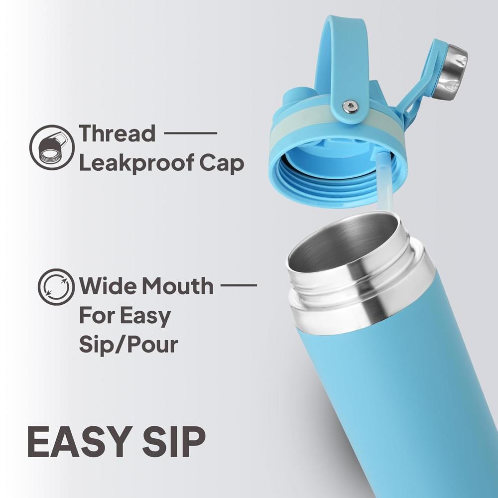 Cello Duro Amigo 850ml Thermoseal Sport Flask 2-in-1 Lid (Chug Lid/Straw) Sky Blue | Hot & Cold Stainless Steel Water Bottle | Durable DTP Coating | Ideal for Travel, Home, Office, School