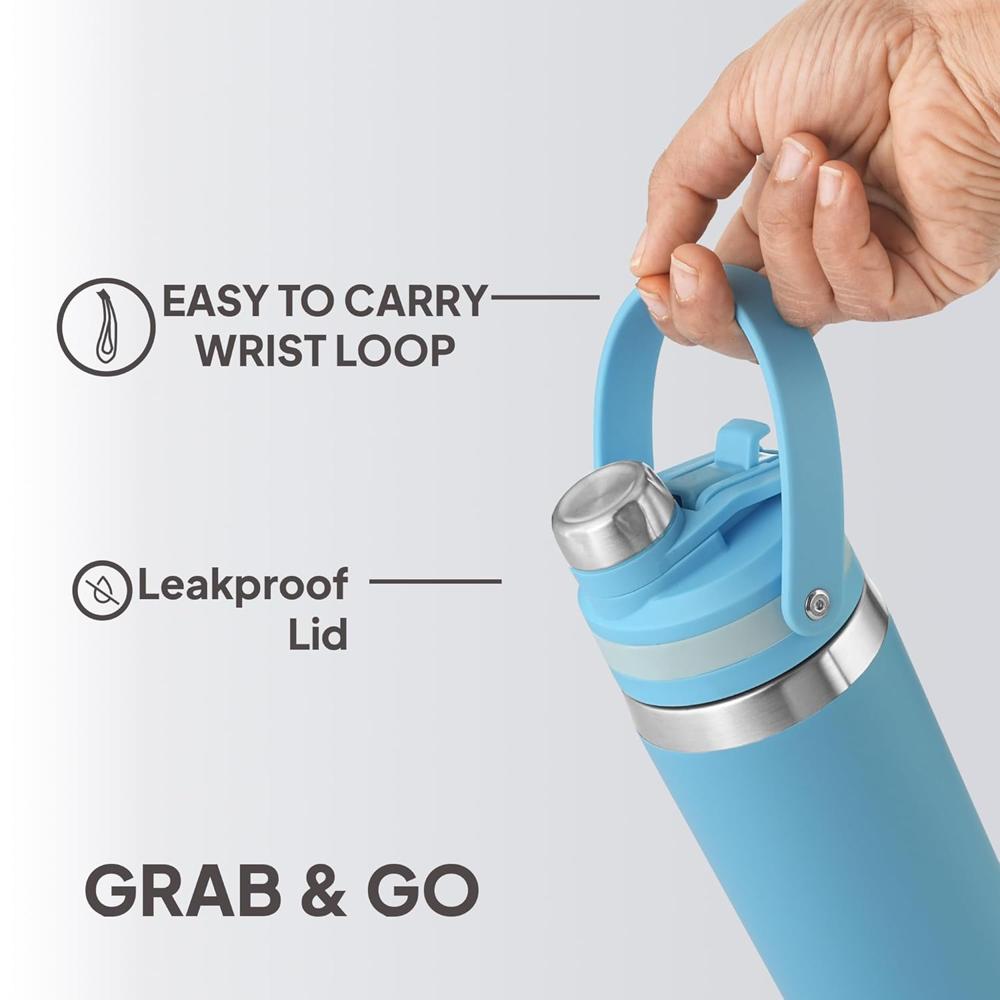 Cello Duro Amigo 850ml Thermoseal Sport Flask 2-in-1 Lid (Chug Lid/Straw) Sky Blue | Hot & Cold Stainless Steel Water Bottle | Durable DTP Coating | Ideal for Travel, Home, Office, School