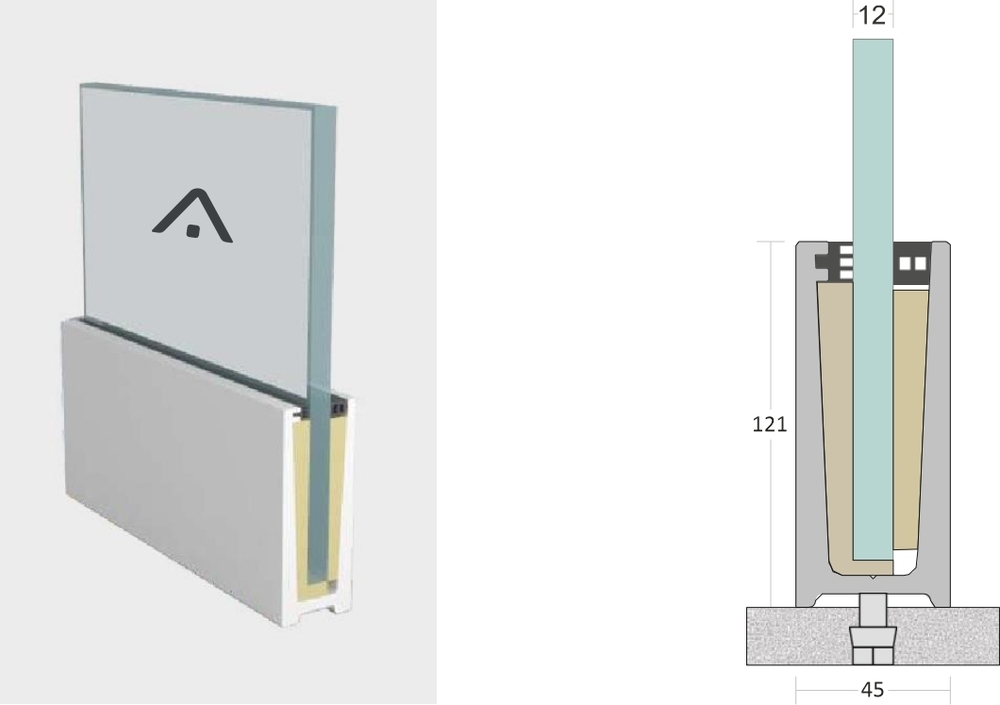 SN 01 121x45 Glass Interlocking Aluminum Glazing Profile