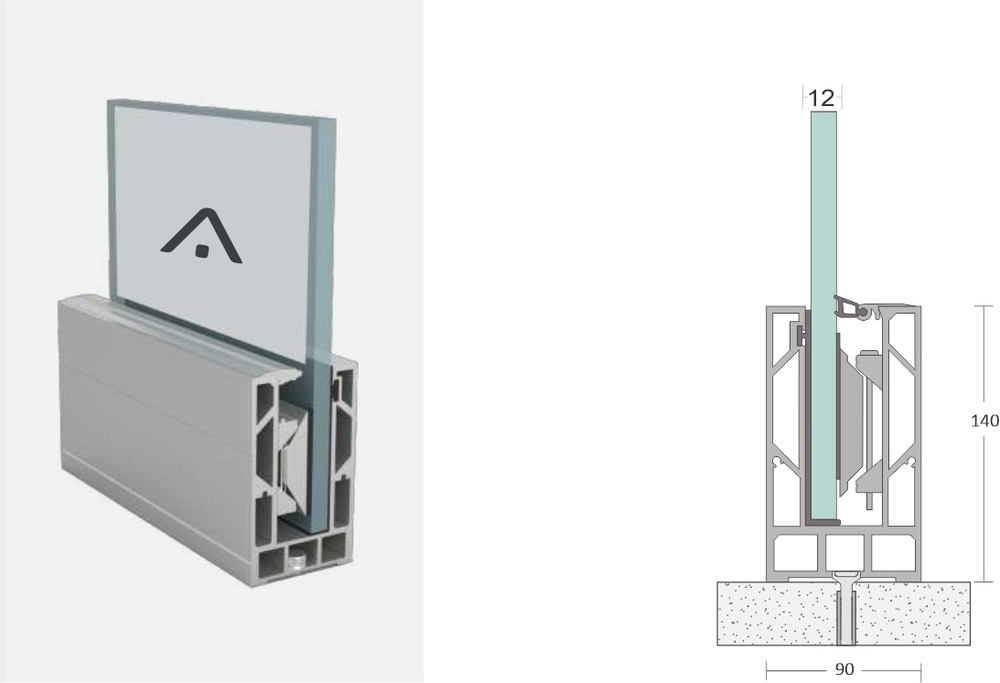 SN 17 140x90 Glass Interlocking Aluminum Glazing Profile