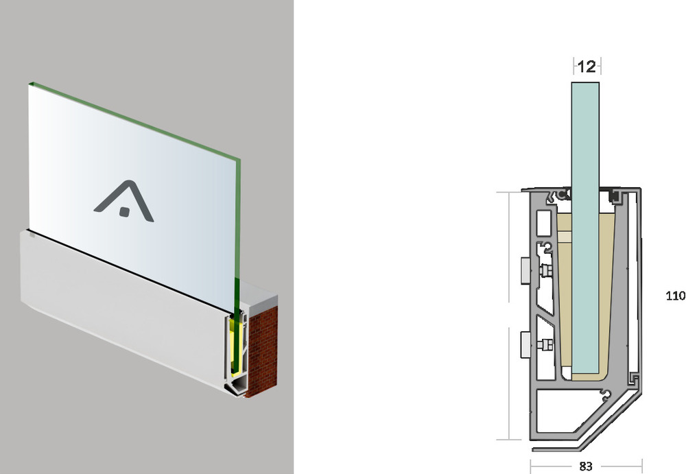 SN 26 150x60 Side Mount BKT Glass Interlocking Aluminum Glazing Profile