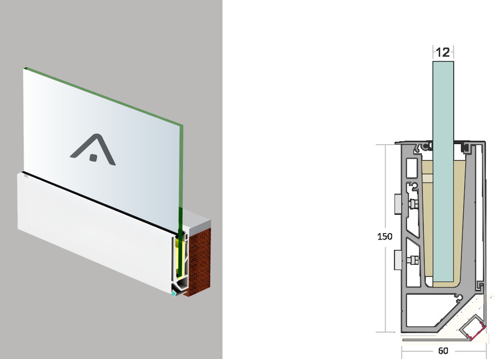 SN 27 150x60 Glass Interlocking Aluminum Glazing Profile