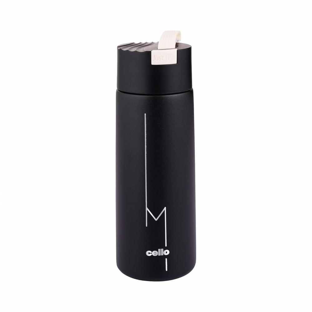 Cello Duke Insulated Stainless Steel Flask 400ml, Black | Double Wall Insulated 24 Hours Hot or Cold Thermos Thermosteel Flask Water Bottle for Office School Gym Hiking Trekking & Travel