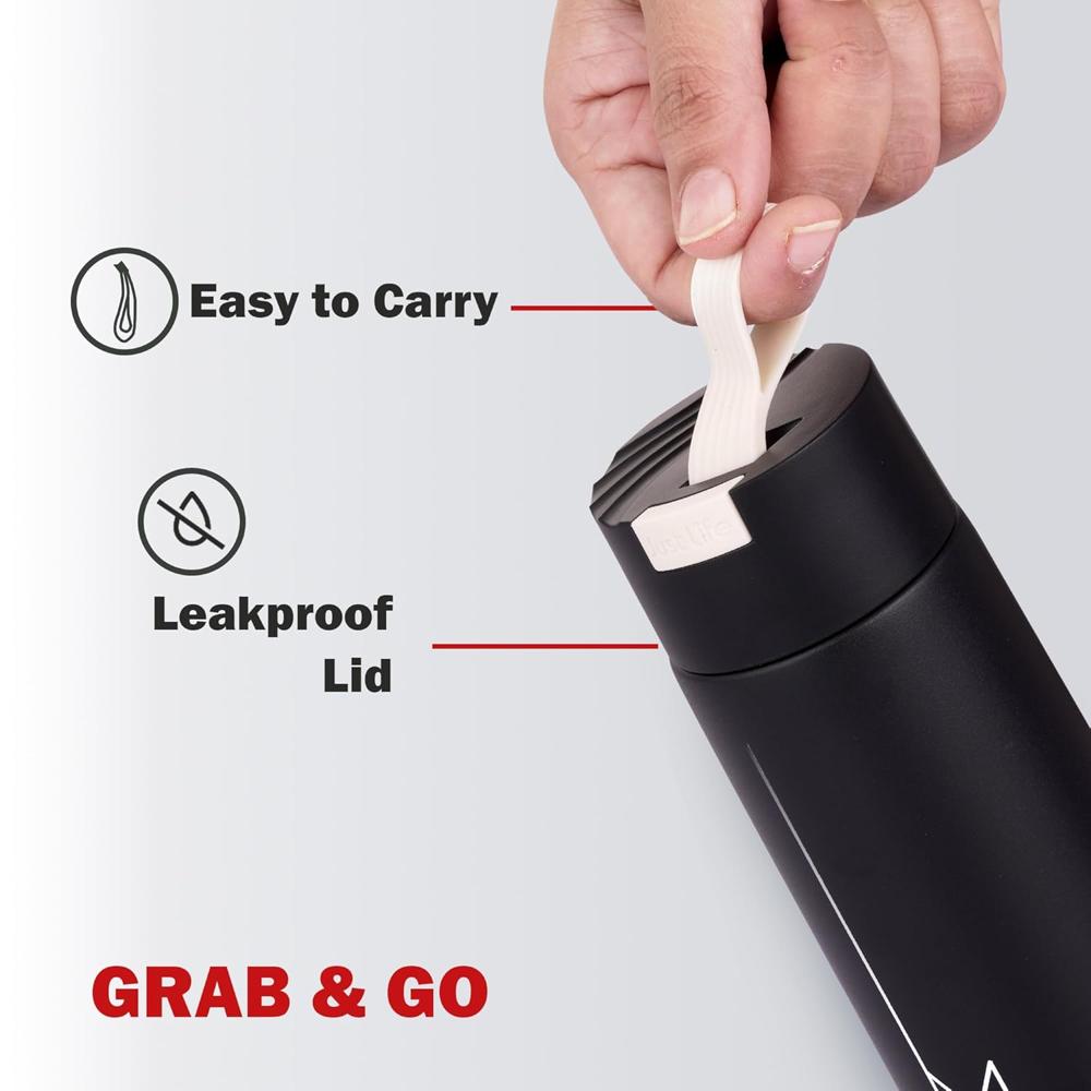 Cello Duke Insulated Stainless Steel Flask 400ml, Black | Double Wall Insulated 24 Hours Hot or Cold Thermos Thermosteel Flask Water Bottle for Office School Gym Hiking Trekking & Travel