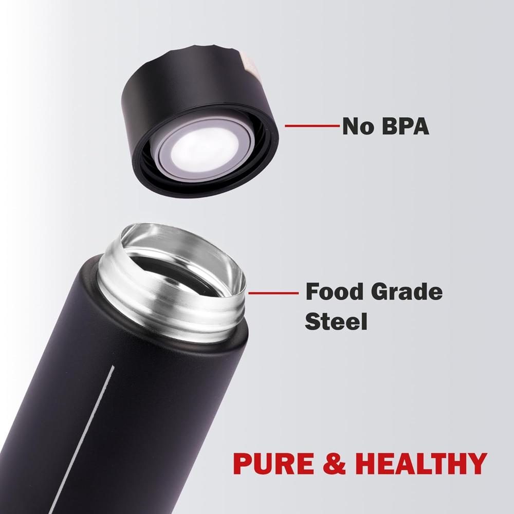 Cello Duke Insulated Stainless Steel Flask 400ml, Black | Double Wall Insulated 24 Hours Hot or Cold Thermos Thermosteel Flask Water Bottle for Office School Gym Hiking Trekking & Travel