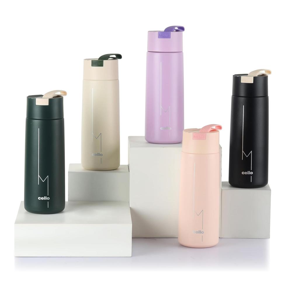 Cello Duke Insulated Stainless Steel Flask 400ml, Black | Double Wall Insulated 24 Hours Hot or Cold Thermos Thermosteel Flask Water Bottle for Office School Gym Hiking Trekking & Travel