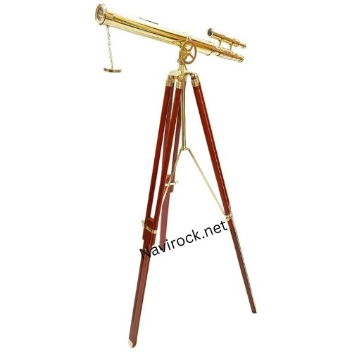 Shiny Brass Double Barrel Telescope with Wooden Tripod
