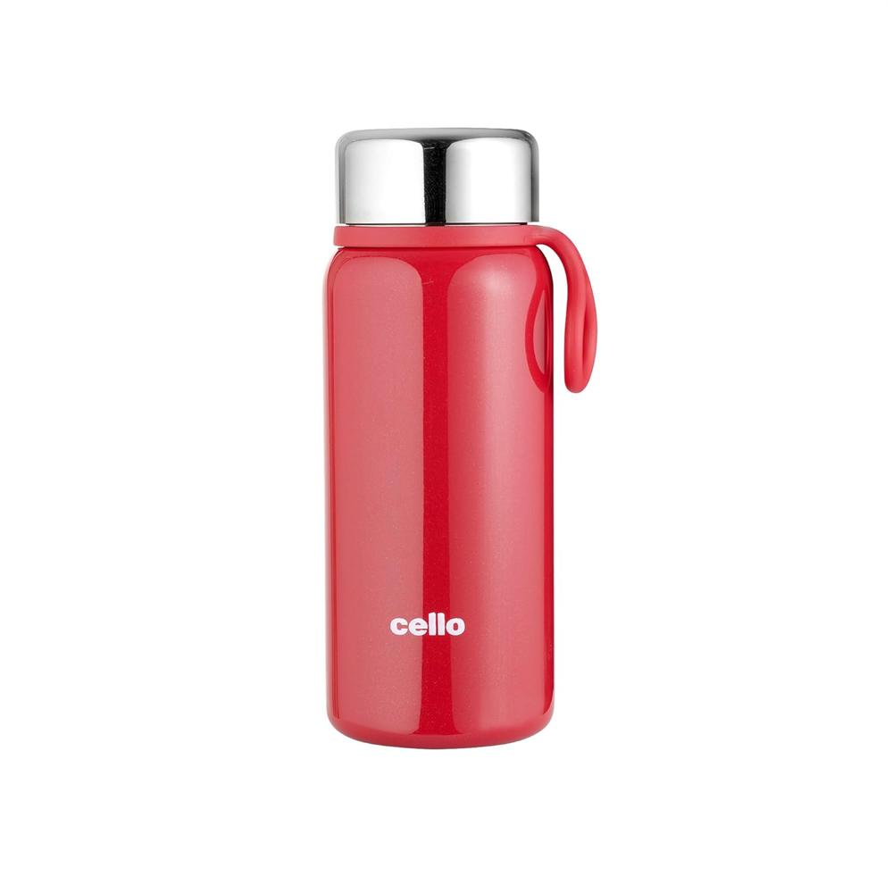 Cello Glitz Thermosteel Flask, 300ml, Red | 24 Hours Hot and Cold Stainless Steel Bottle | Flask for Tea Coffee | Ideal for Office, Gym, Home, Kitchen, Hiking, Travel Bottle