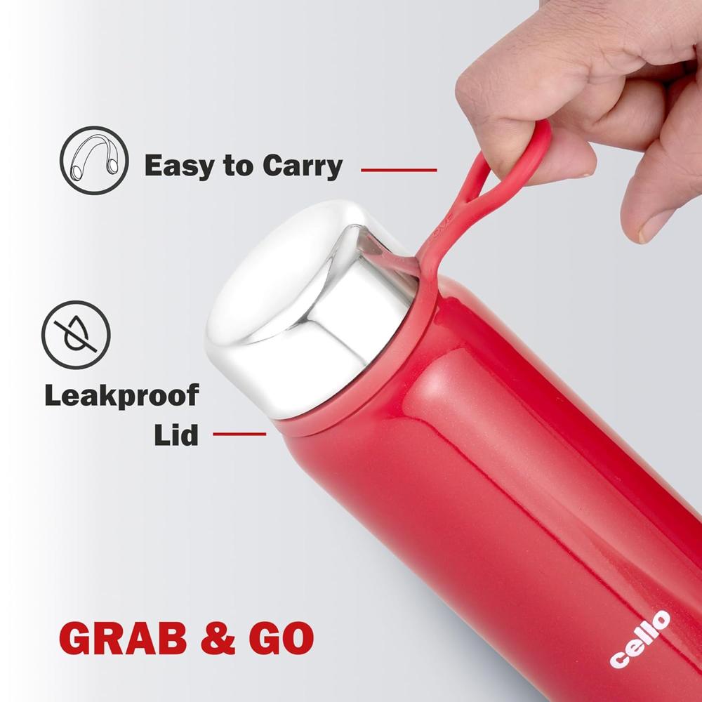 Cello Glitz Thermosteel Flask, 300ml, Red | 24 Hours Hot and Cold Stainless Steel Bottle | Flask for Tea Coffee | Ideal for Office, Gym, Home, Kitchen, Hiking, Travel Bottle