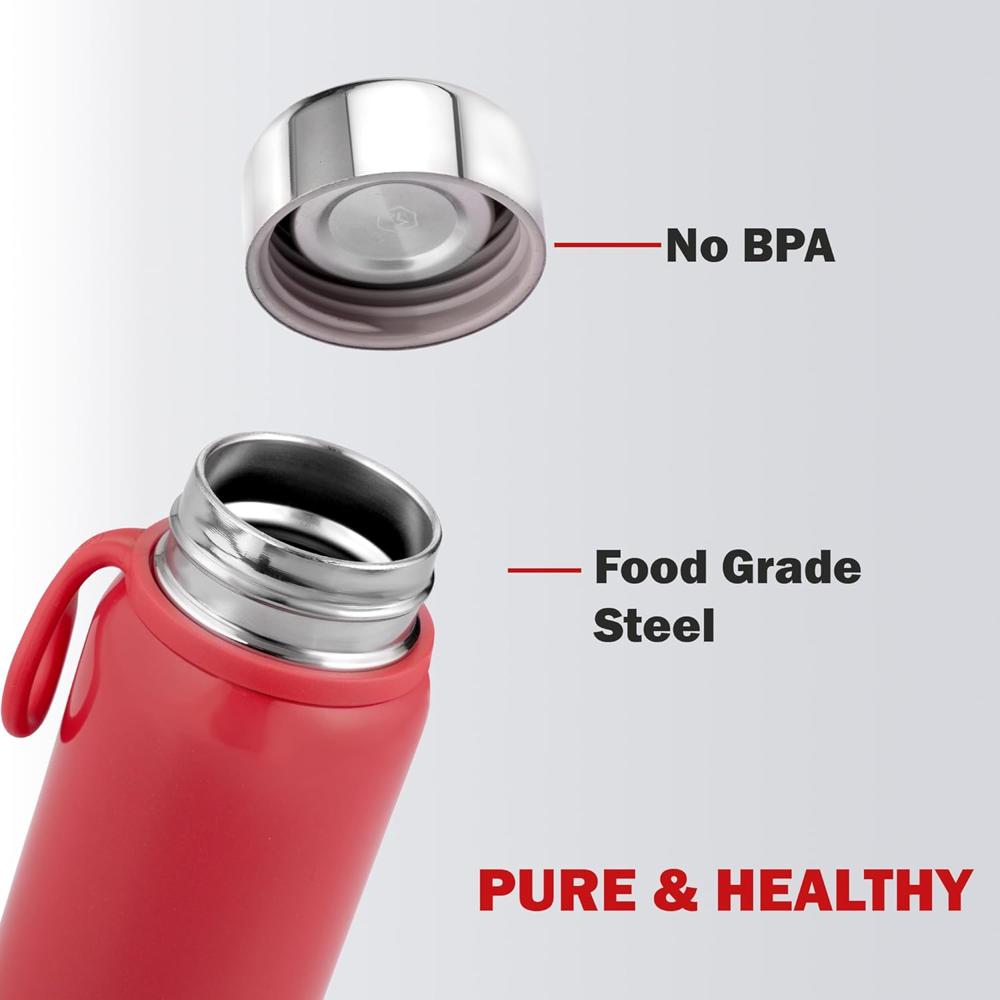 Cello Glitz Thermosteel Flask, 300ml, Red | 24 Hours Hot and Cold Stainless Steel Bottle | Flask for Tea Coffee | Ideal for Office, Gym, Home, Kitchen, Hiking, Travel Bottle