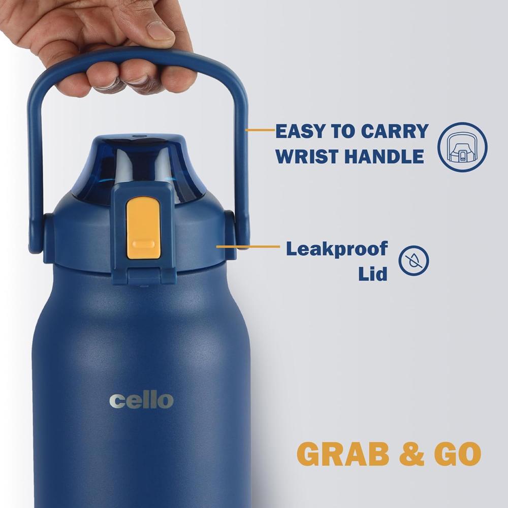 Cello Customized/Personalized Duro Accord Stainless Steel Insulated Water Bottle -1.5 Liters, Blue | 24 Hours Hot & Cold | Wide Mouth Thermo Flask | Ideal for Tea & Coffee, Hot & Cold Beverages