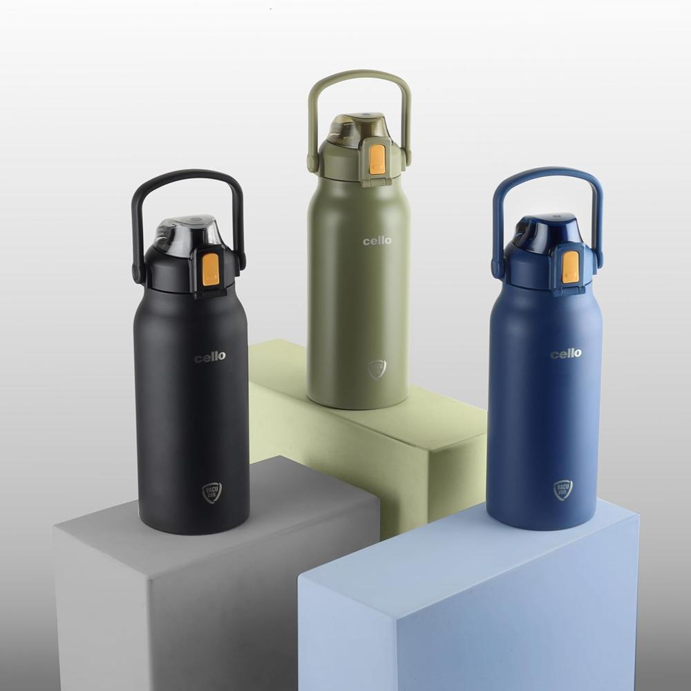 Cello Customized/Personalized Duro Accord Stainless Steel Insulated Water Bottle -1.5 Liters, Blue | 24 Hours Hot & Cold | Wide Mouth Thermo Flask | Ideal for Tea & Coffee, Hot & Cold Beverages