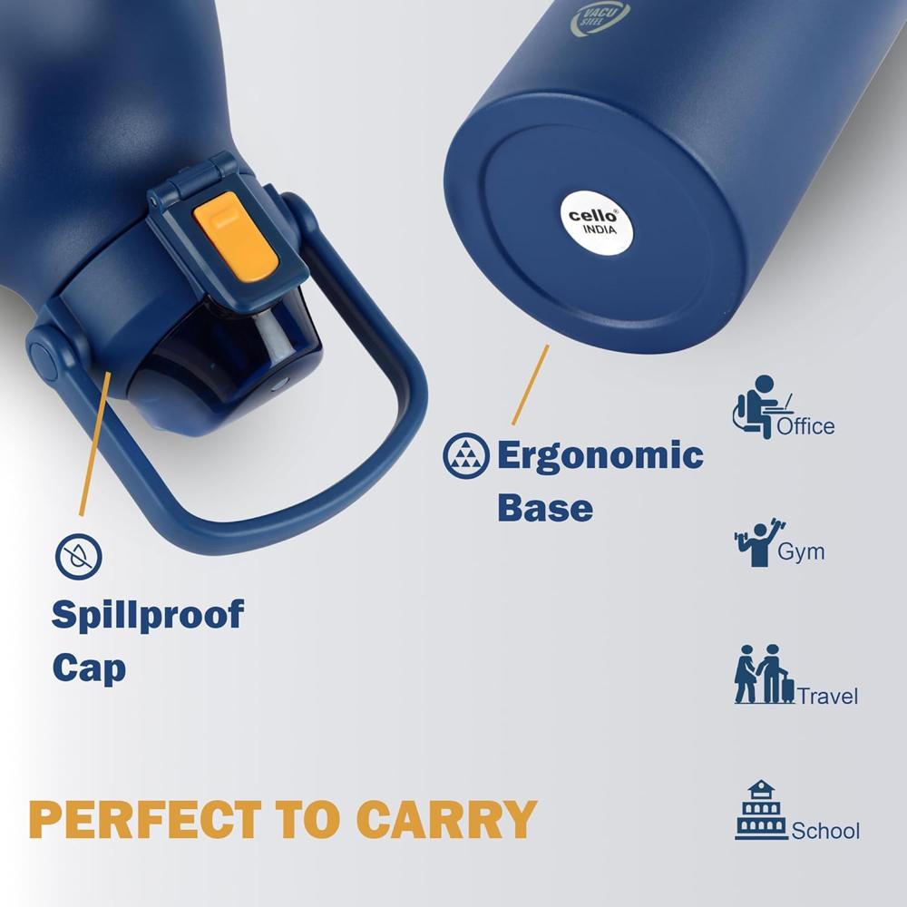 Cello Customized/Personalized Duro Accord Stainless Steel Insulated Water Bottle -1.5 Liters, Blue | 24 Hours Hot & Cold | Wide Mouth Thermo Flask | Ideal for Tea & Coffee, Hot & Cold Beverages