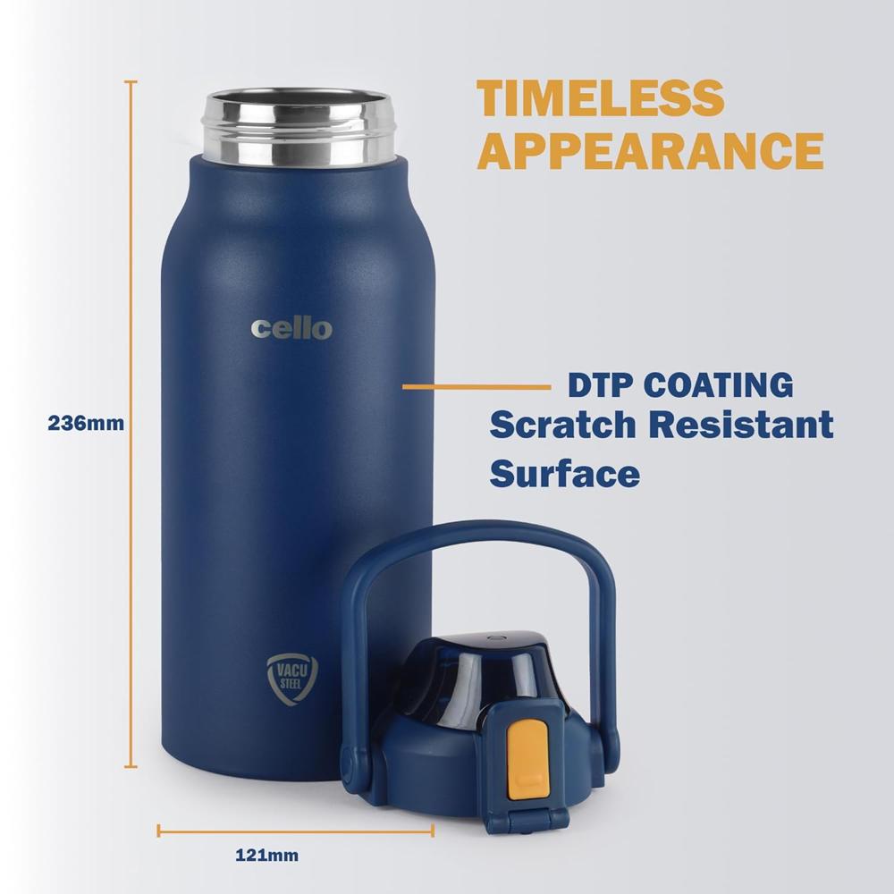 Cello Customized/Personalized Duro Accord Stainless Steel Insulated Water Bottle -1.5 Liters, Blue | 24 Hours Hot & Cold | Wide Mouth Thermo Flask | Ideal for Tea & Coffee, Hot & Cold Beverages
