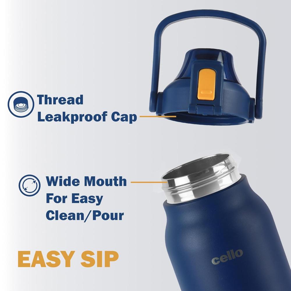 Cello Customized/Personalized Duro Accord Stainless Steel Insulated Water Bottle -1.5 Liters, Blue | 24 Hours Hot & Cold | Wide Mouth Thermo Flask | Ideal for Tea & Coffee, Hot & Cold Beverages