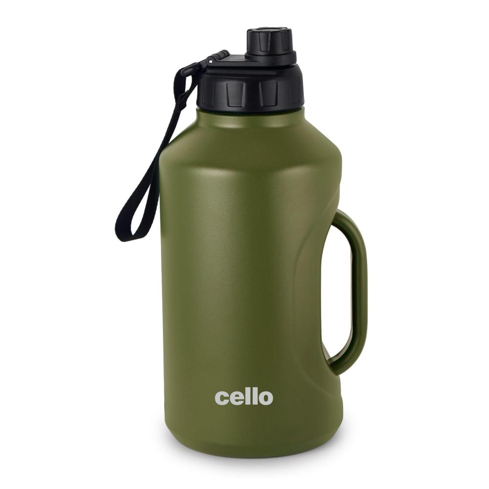 Cello Duro Hydrabot Thermosteel Flask, 2.3 Litre, Green | 24 Hours Hot and Cold Stainless Steel Bottle | Flask for Tea Coffee | Ideal for Office, Gym, Home, Kitchen, Hiking, Travel Bottle