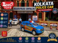 Kolkata Police Toy Car - Non-toxic Plastic, Medium Size, Blue With Decals | Push & Go Friction Powered, Educational Role Play