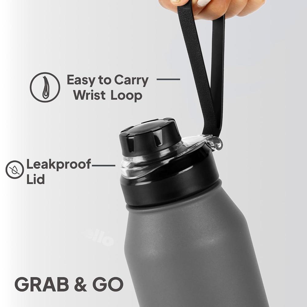 Cello Robust 1300 Thermoseal Flask, 1260ml, Grey | 24 Hours Hot & Cold Stainless Steel Insulated Bottle | Leak Proof | Wide Mouth | Ideal for Office, Gym, Home, Hiking, Trekking, Travel Bottle