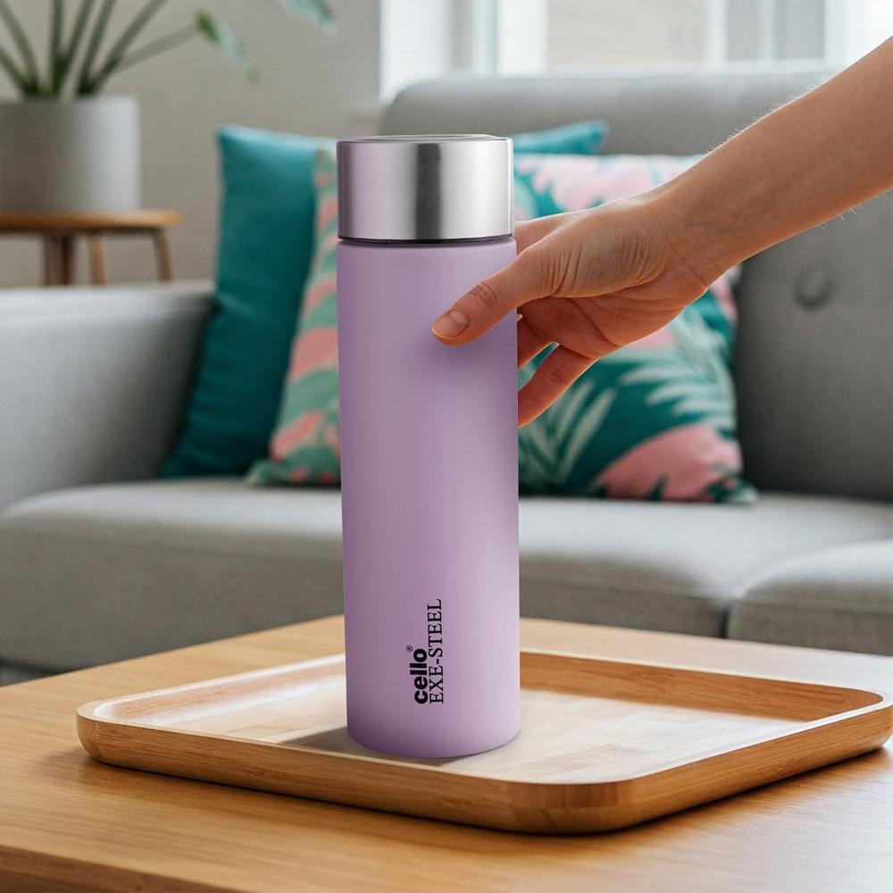 CELLO H2O Matt Stainless Steel Flask 1000ml, Light Pink | Food-Grade Safe & Leak-Proof | Leak Proof & Wide Mouth | Ideal for Cold Beverages | Home | Kitchen | Hiking