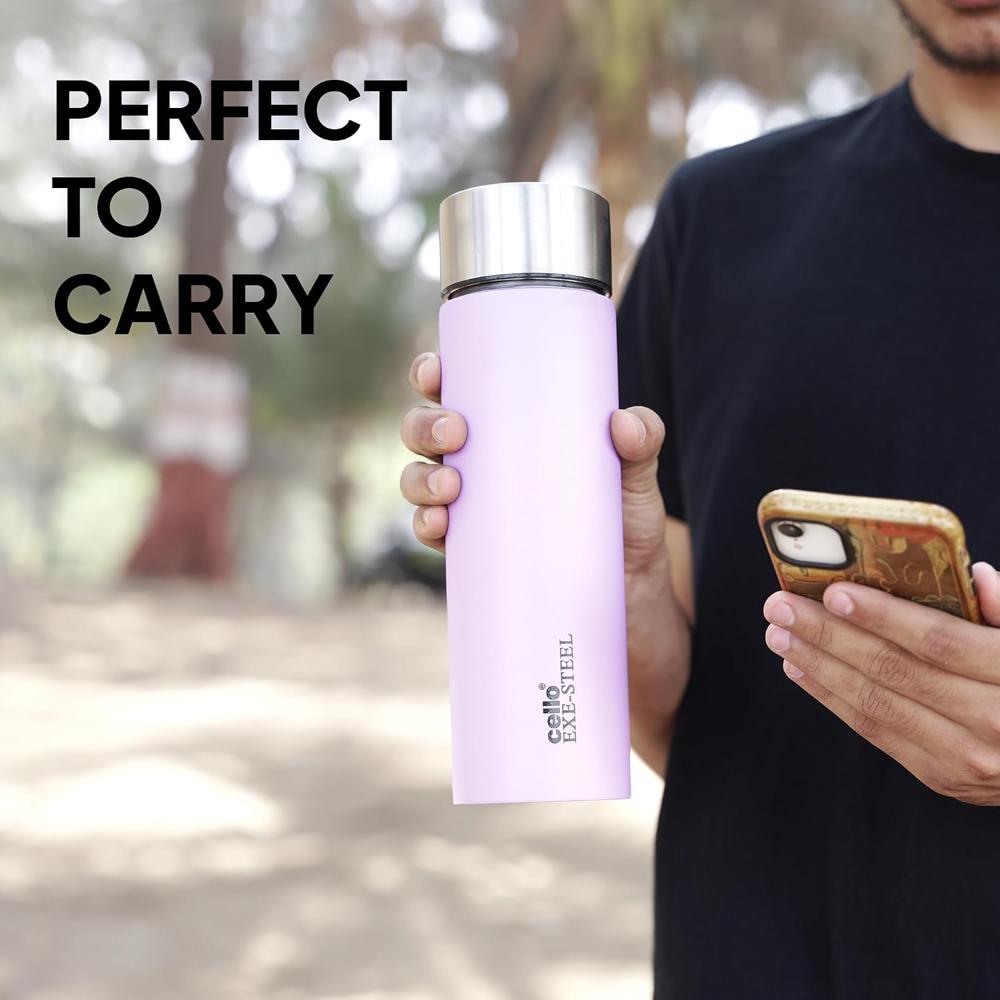 CELLO H2O Matt Stainless Steel Flask 1000ml, Light Pink | Food-Grade Safe & Leak-Proof | Leak Proof & Wide Mouth | Ideal for Cold Beverages | Home | Kitchen | Hiking