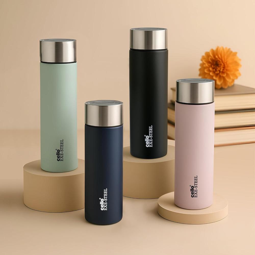 CELLO H2O Matt Stainless Steel Flask 1000ml, Light Pink | Food-Grade Safe & Leak-Proof | Leak Proof & Wide Mouth | Ideal for Cold Beverages | Home | Kitchen | Hiking