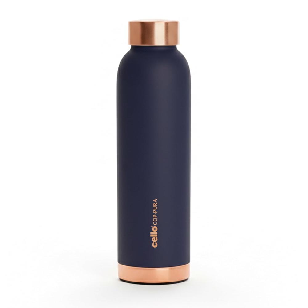 CELLO Evita Copper Water Bottle For Daily & Office Use 1000 ml, Blue | Leakproof & Rustproof ISI Certified Single Wall 100% Pure Copper Promotes Immunity, Improve Digestion & Supports Healthy Living