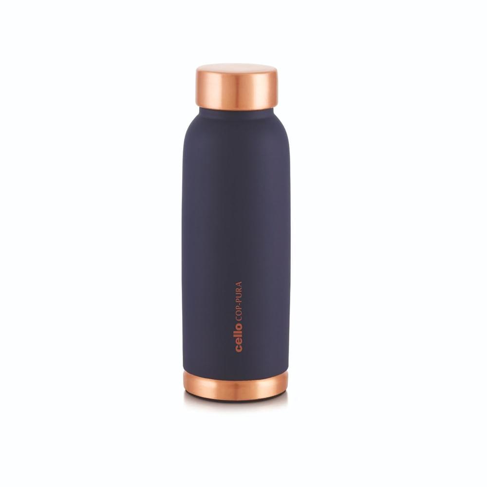 CELLO Evita Copper Water Bottle For Daily & Office Use 750 ml, Blue | Leakproof & Rustproof ISI Certified Single Wall 100% Pure Copper Promotes Immunity, Improve Digestion & Supports Healthy Living