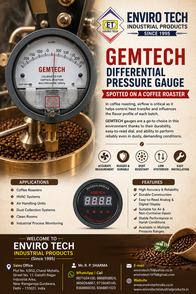 GEMTECH DIFFERENTIAL PRESSURE GAUGE SPOTTED ON A COFFEE ROASTER