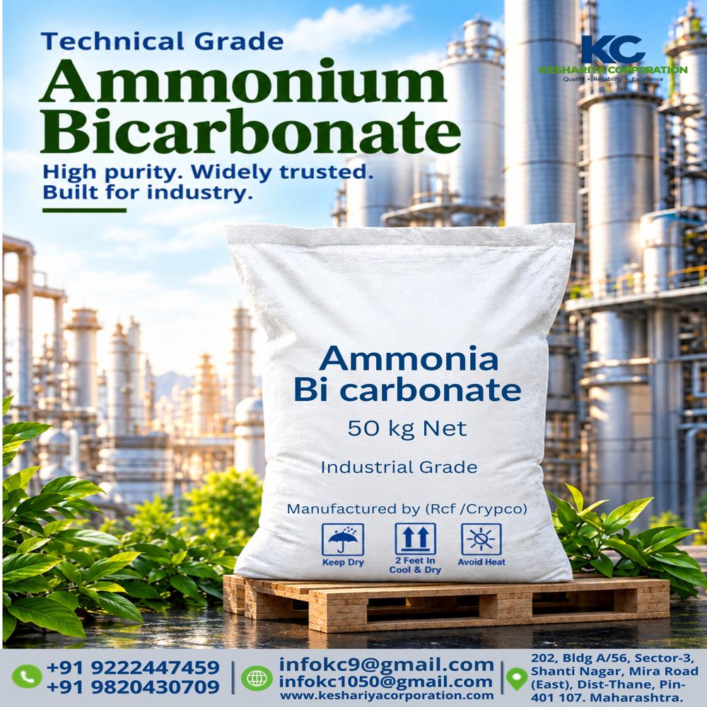 Ammonium Bi Carbonate - White Crystalline Powder, Technical Grade, 99% Purity, Food Grade, 25-1000 kg Bags