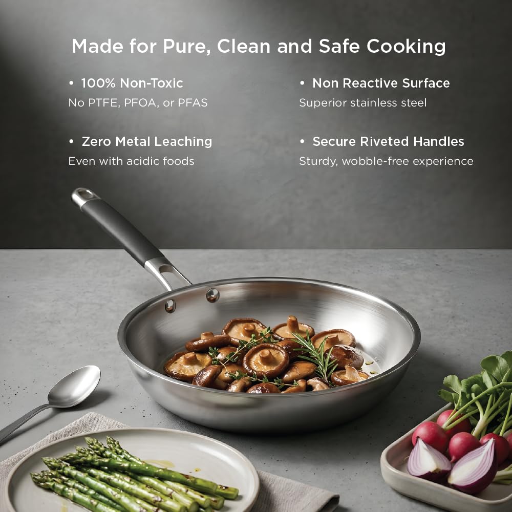 Meyer Trivantage Pro Stainless Steel Open Fry Pan | Healthy, Non Toxic | Frypan | 20CM | 10 Year Warranty | Silver 32102