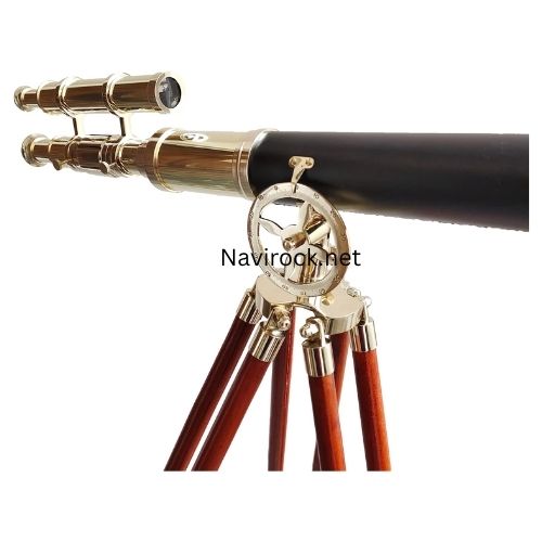 Double Barrel Vintage Telescope Shiny Brass Finish Wooden Brown Tripod Telescopes