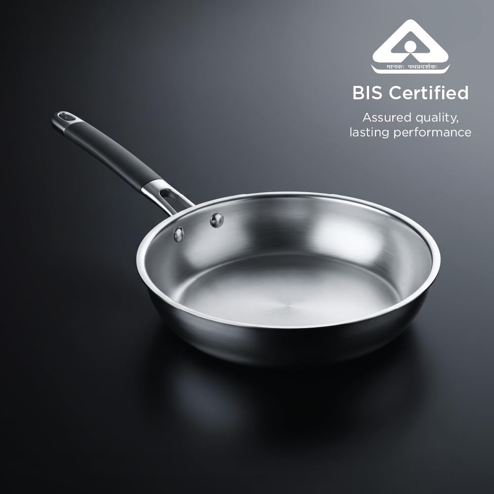 Meyer Trivantage Pro Stainless Steel Open Fry Pan | Healthy, Non Toxic | Frypan | 24 CM| 10 Year Warranty | Silve 32104