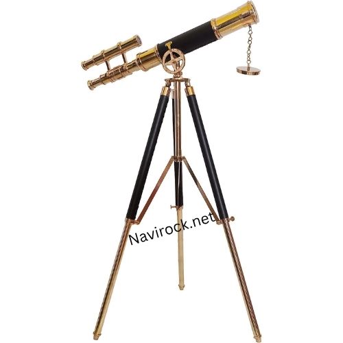  Nautical Brass Double Barrel Telescope with Adjustable Wooden Tripod