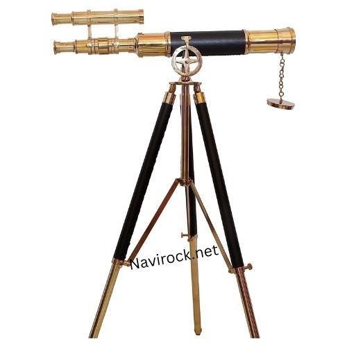  Nautical Brass Double Barrel Telescope with Adjustable Wooden Tripod