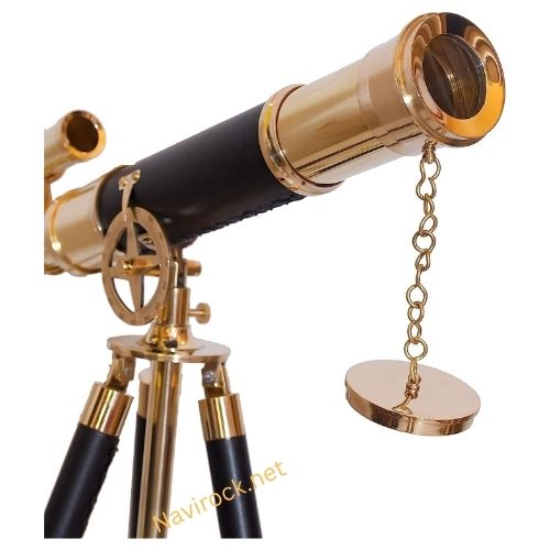  Nautical Brass Double Barrel Telescope with Adjustable Wooden Tripod