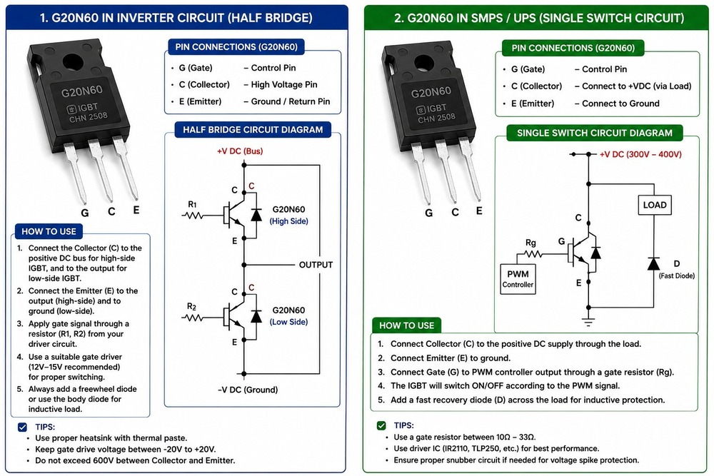 G20N60 IGBT Transistor 600V 20A High-Speed Power Switching Transistor TO-220 Package