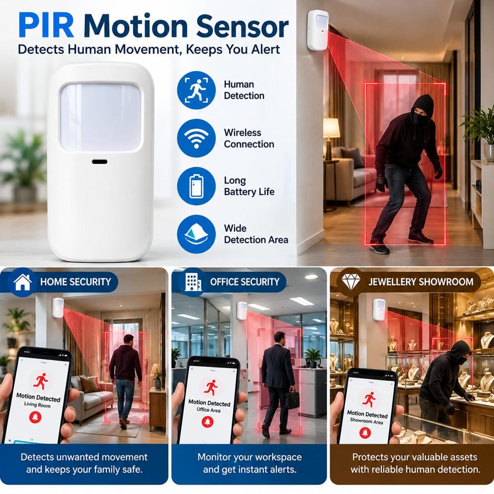 PIR Motion Sensor - ABS Plastic Wireless Waterproof Long Battery Life | Wide Detection Infrared Sensing Easy Installation